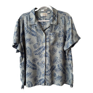 Bill Blass Premium Women's 2XL Hawaiian Blue Floral Short Sleeve Shirt Travel